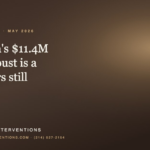 A promotional graphic with a dark brown gradient background. The text reads: "California • May 2026. California’s $11.4M fentanyl bust is a win. Yours still has work." At the bottom, it identifies the organization as G3 Recovery Interventions and lists the website professionalinterventions.com and phone number (214) 927-2154.